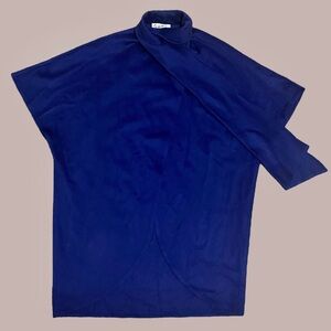 Vintage Gemini 100% Wool Cobalt Blue Scarf Wrap Coat Ruana Cape One Size